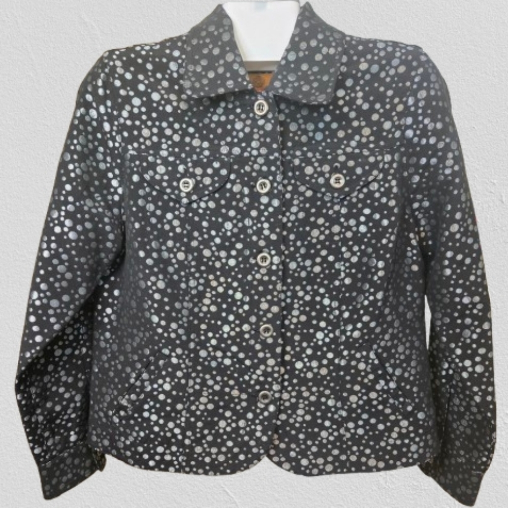 Petite Ruby Rd.‎ Black and Metallic Silver Polka Dot Jacket